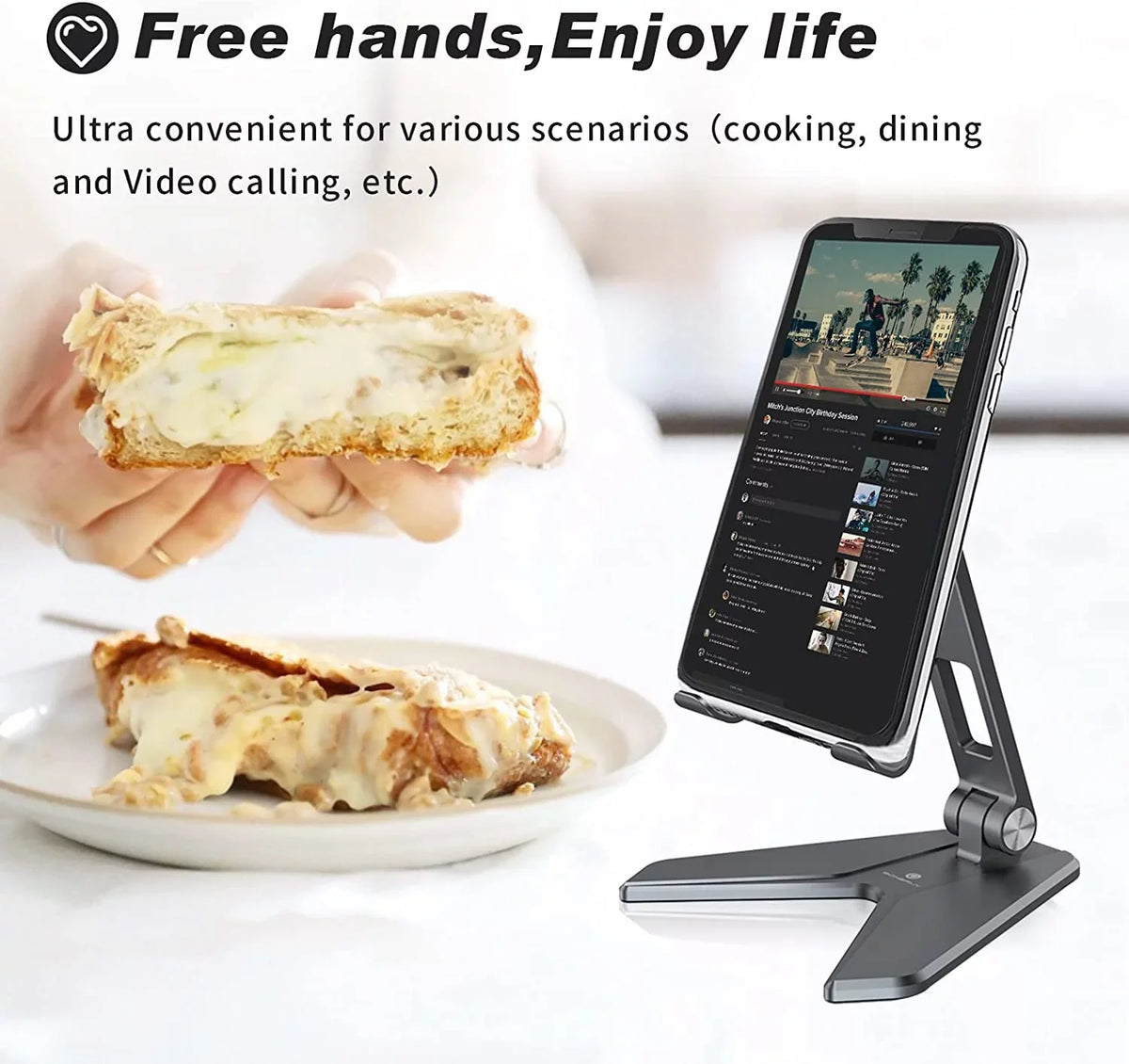 iPhone, Phones, Thickened with Can Desktop Compatible Desktop Reduce Mobile Fatigue and Stand Stand Neck (Grey) Aluminum Mobile Foldable Accessories Phone 4-8'' Pain, Holder, All