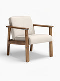 Modern houten fauteuil met beige stofbekleding