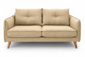 "Moderne Beige Banken met Houten Pootjes en Knopen"