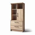 "Moderne Houten Opbergkast met Lades en Open Planken"