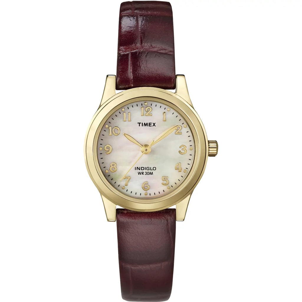Women's Avenue Timex outfit Essex Strap Gold/Burgundy/MOP Leather Watch, 25mm