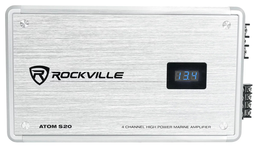 ATV/UTV Meter+Mic ATOM Rockville Amplifier For 4 Channel Bluetooth S20 w/Volt
