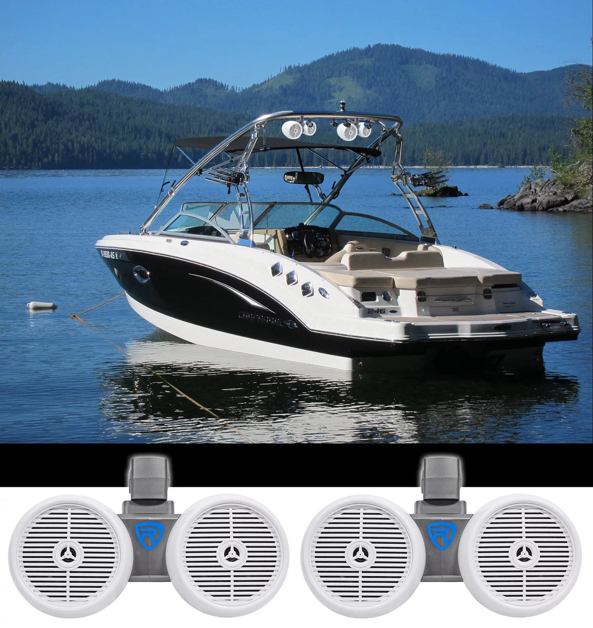 DWB65W Rockville Wakeboard 2) 6.5" 1200w Speaker Marine Dual Systems White Tower