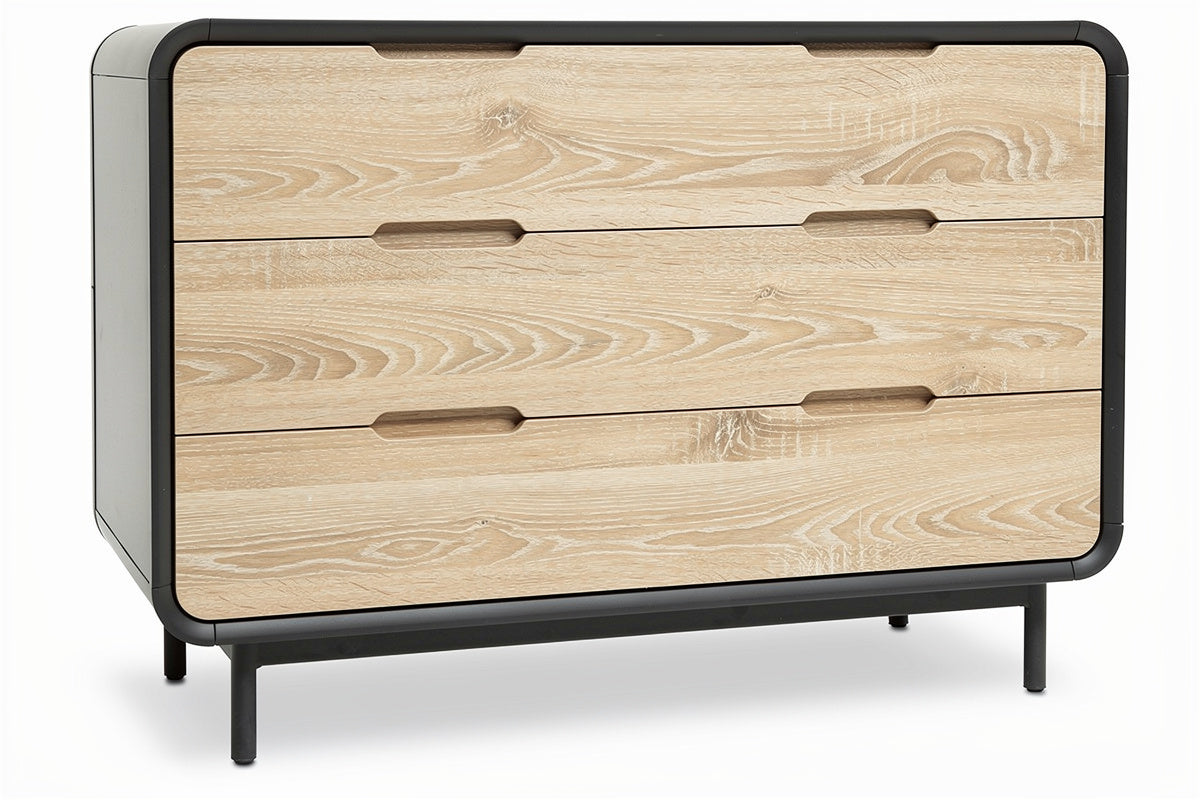 Moderne ladenkast met drie lades en houtnerfdesign