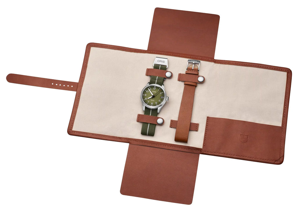 Strap Watch Brown Mens Rescue 751 Okavango Interchangeable Textile Leather Oris 4187-Set Air Green 7761 Automatic Edition Dial Green ProPilot Limited Date