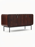 Moderne Eikenhouten Dressoir met Lijsten en Zwarte Metaalvoet