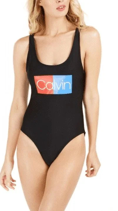 One-Piece Swimsuit, BLACK Klein Large US Calvin Logo U-Back Deep