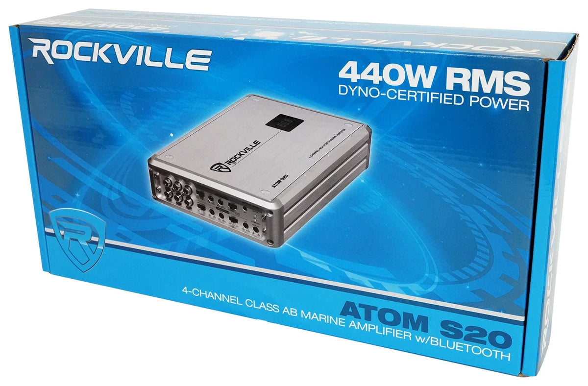 ATV/UTV Meter+Mic ATOM Rockville Amplifier For 4 Channel Bluetooth S20 w/Volt