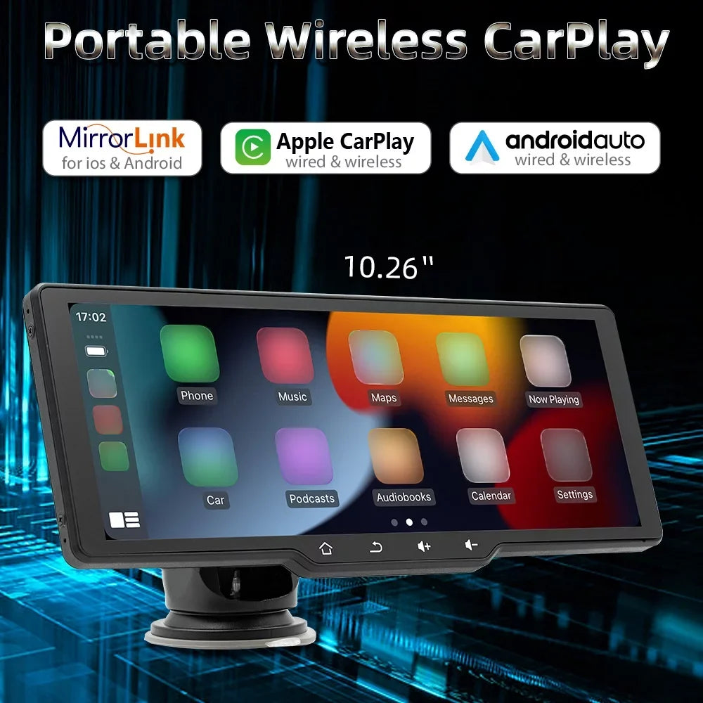 with Camera Player Auto Portable MultiMedia Car Tomshoo Rearview Wireless Camera Car Camcorder, CarPlay, and