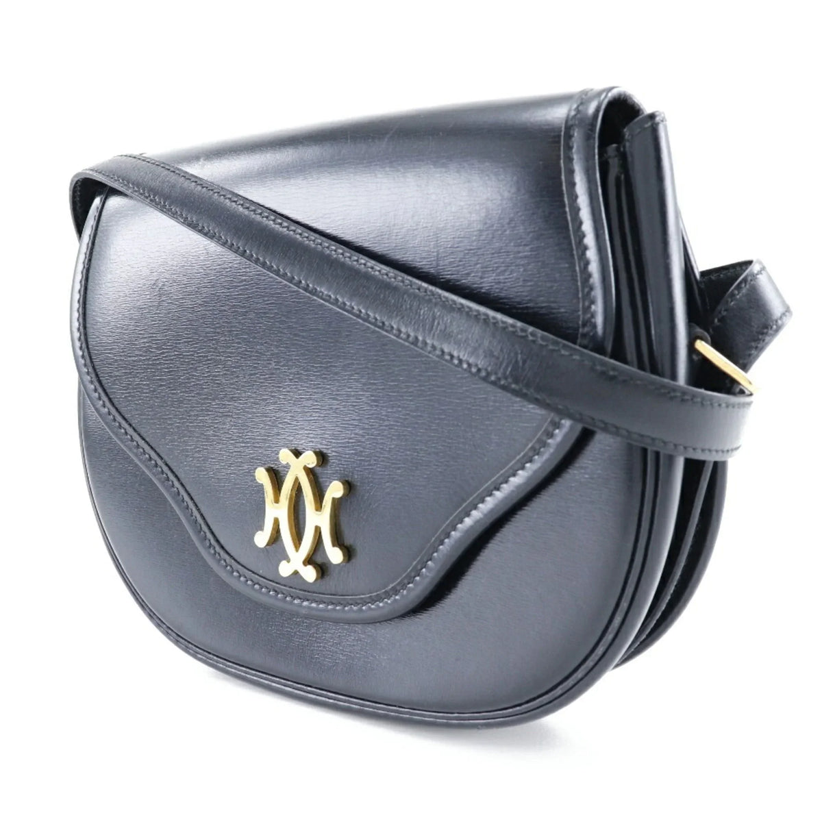 France Shoulder Crossbody Bag Hermes Black/Gold Made Hardware H Pre-Owned Button Ladies Calf 〇M (Fair) 1983 Snap in HERMES Double Vintage