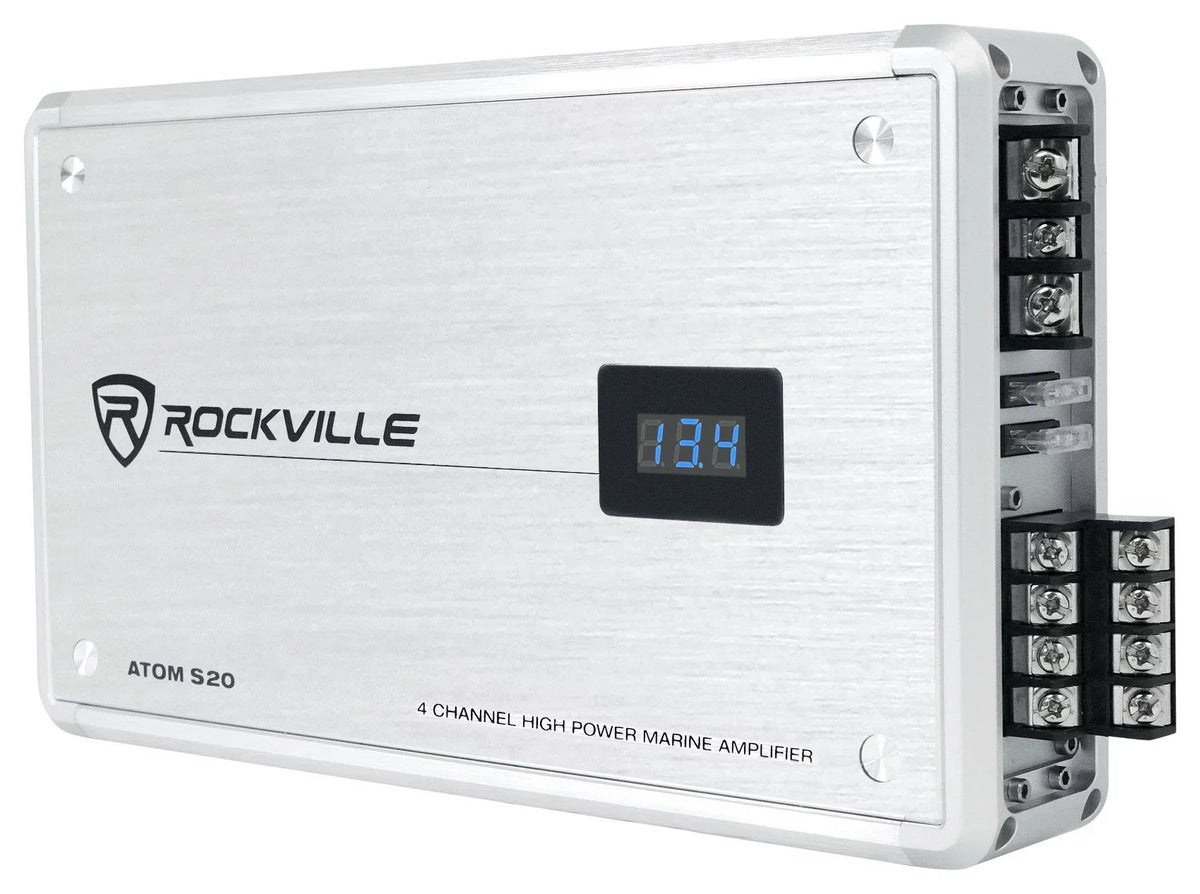 ATV/UTV Meter+Mic ATOM Rockville Amplifier For 4 Channel Bluetooth S20 w/Volt