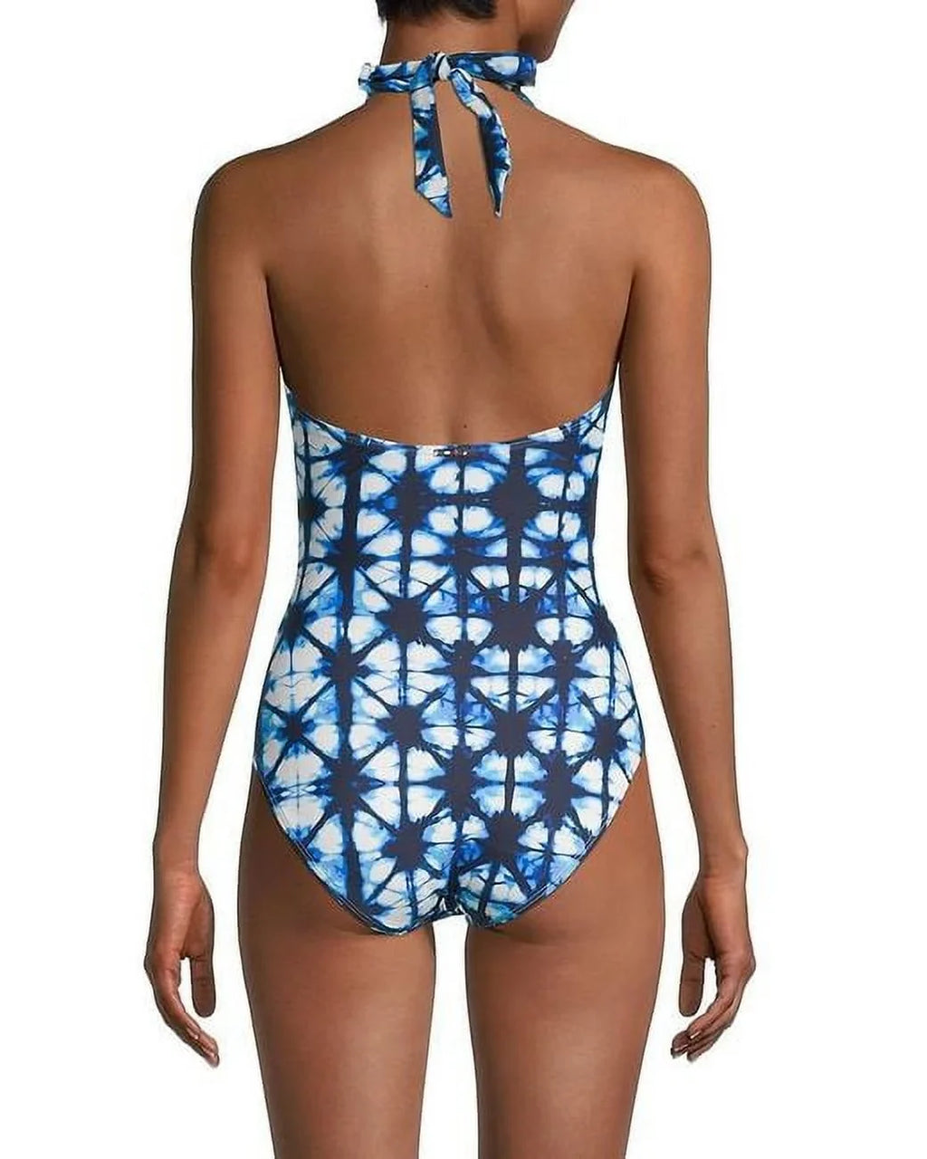 8 Wash Deep Neck Swimsuit Women's HILFIGER V TOMMY Piece Halter Navy One Acid Shirred