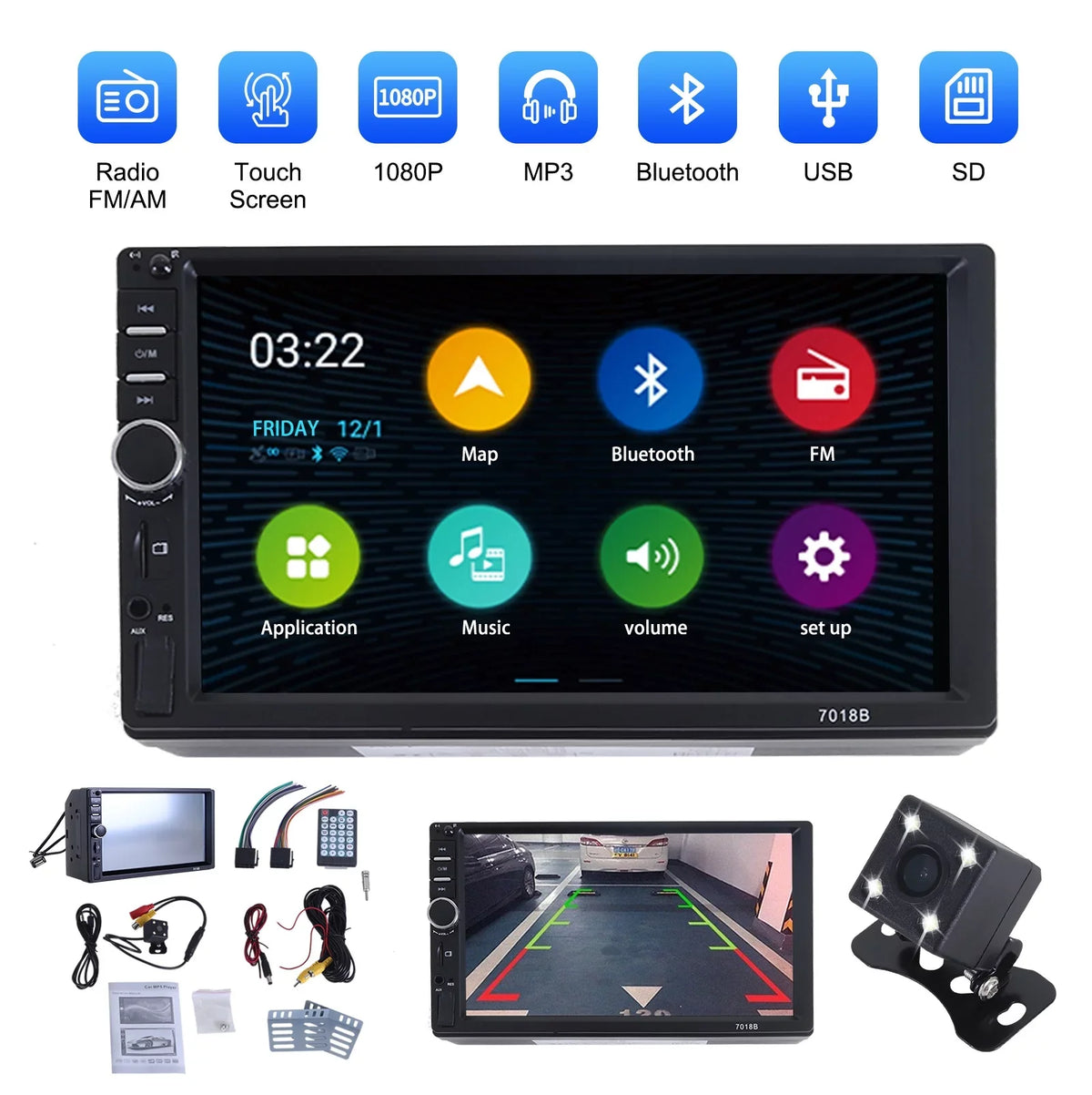 Stereo Mirror Car Din Radio Car Calling Camera Link/USB/SD/AUX, with Car Backup Free Hands Radio Receiver Bluetooth Audio Screen Radio Support 7" Double Touch -