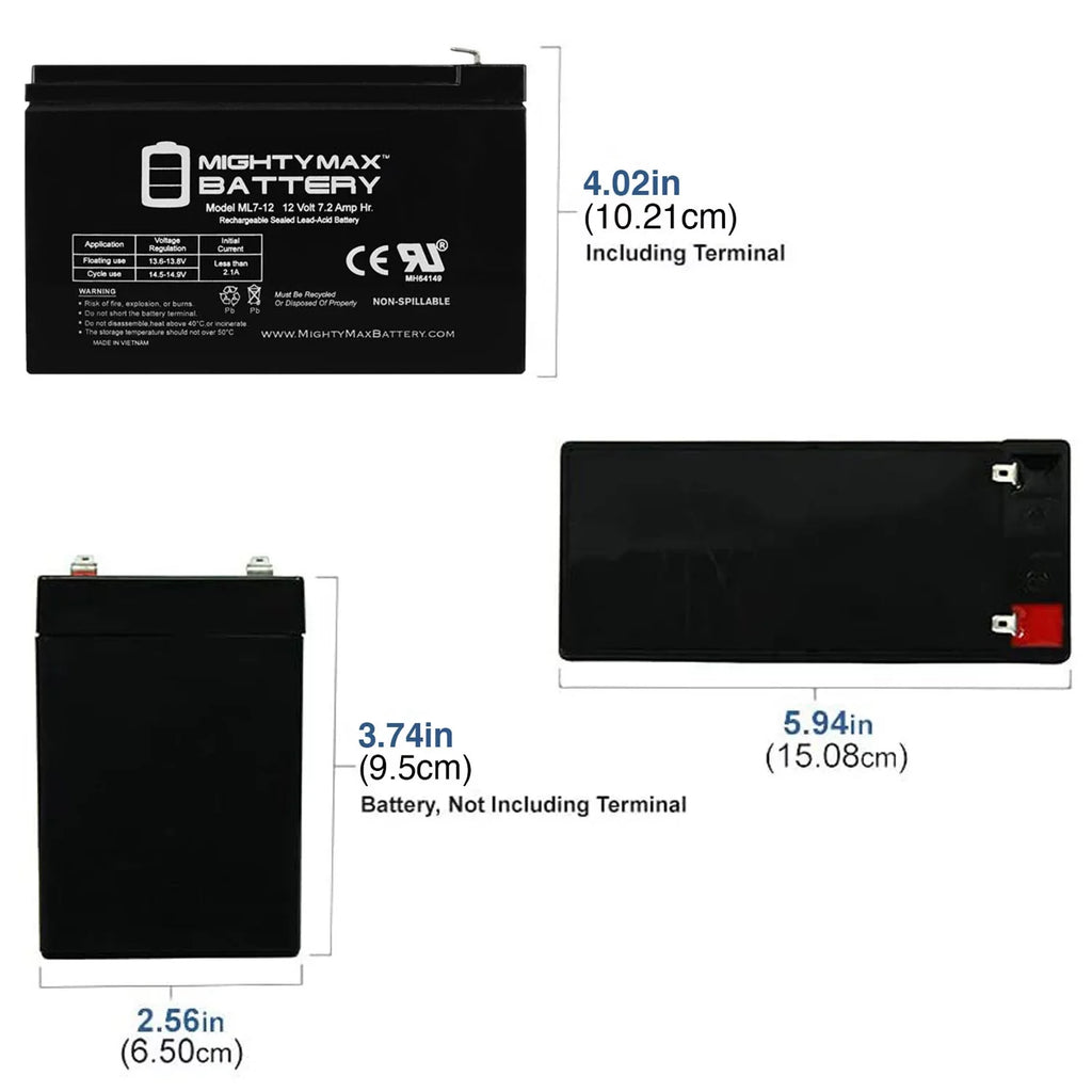 Pack 7Ah 2 Battery Kung for Long Replacement WP6.512 - 12V SLA