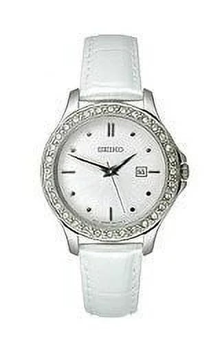 Silver-Tone Dial Leather Seiko Women's Watch Brushed #SXDF93