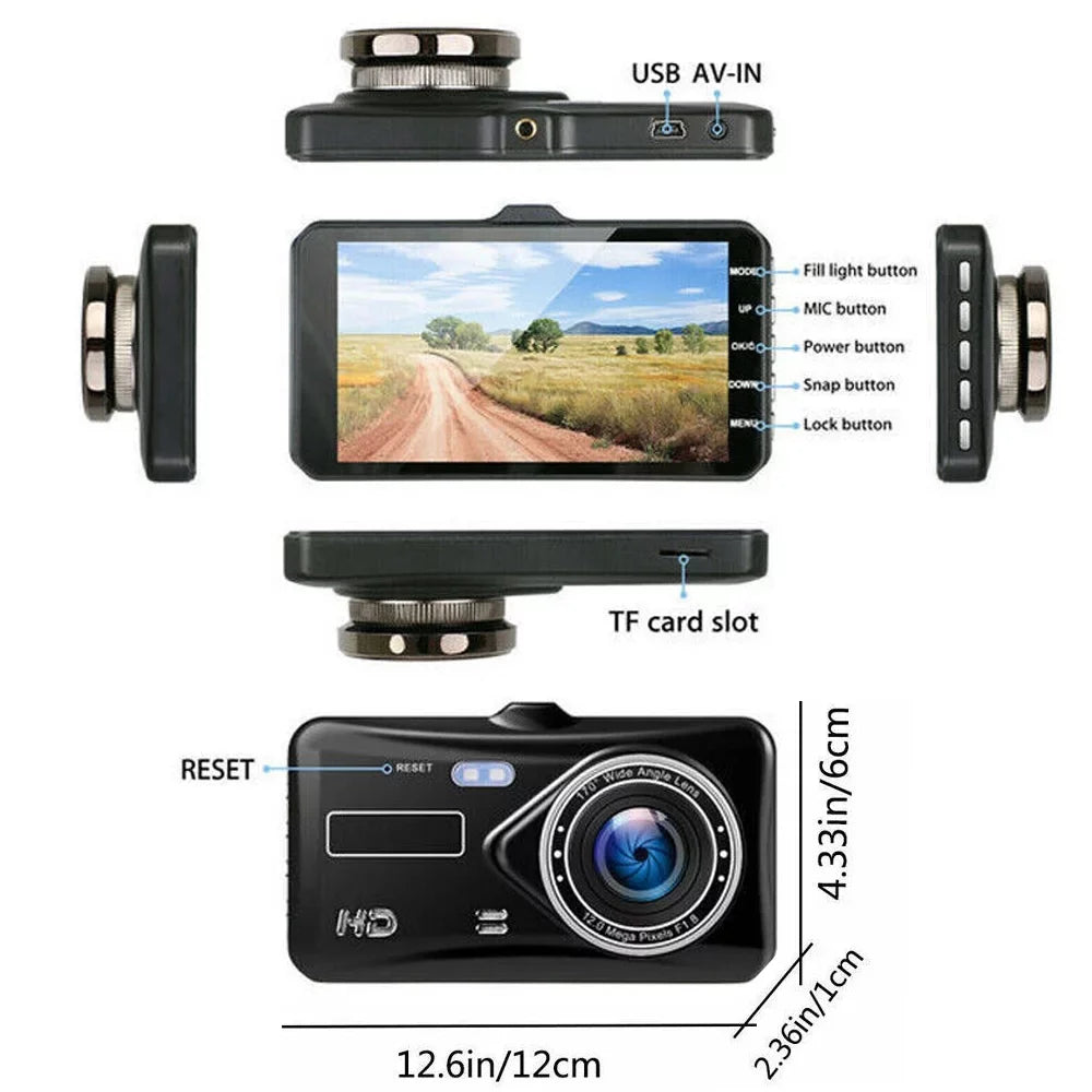 Cam Screen Lens Video Parking Front Motion Camera Dash 1080P DVR G-Sensor, Xhy Dual HD Detection Monitoring Rear 4" Touch Driving Car and and Recorder
