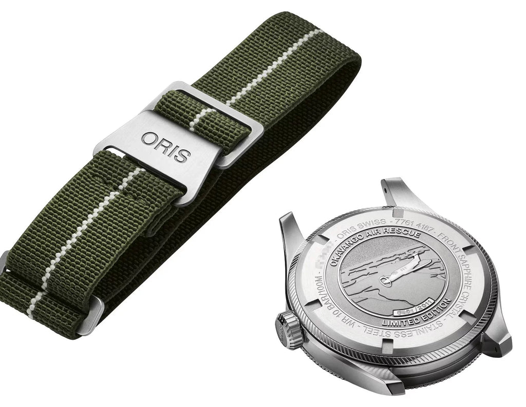 Strap Watch Brown Mens Rescue 751 Okavango Interchangeable Textile Leather Oris 4187-Set Air Green 7761 Automatic Edition Dial Green ProPilot Limited Date