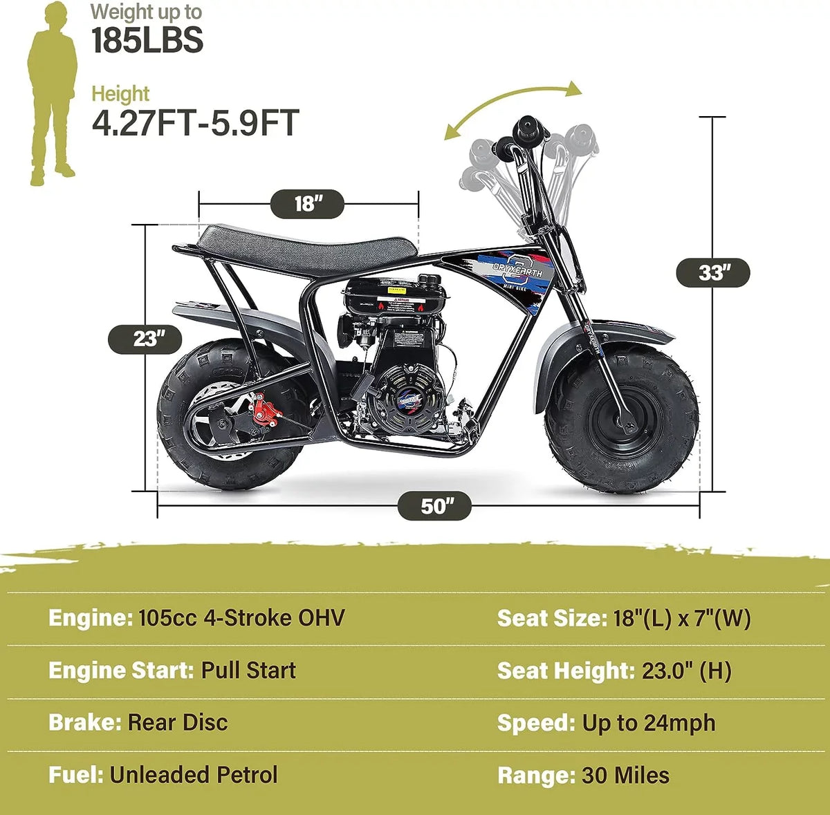 4-Stroke Toys, Gas for Bike,105CC Bike on 8-14, Powered Ride Kids Dirt Mini Motorcycle Racing