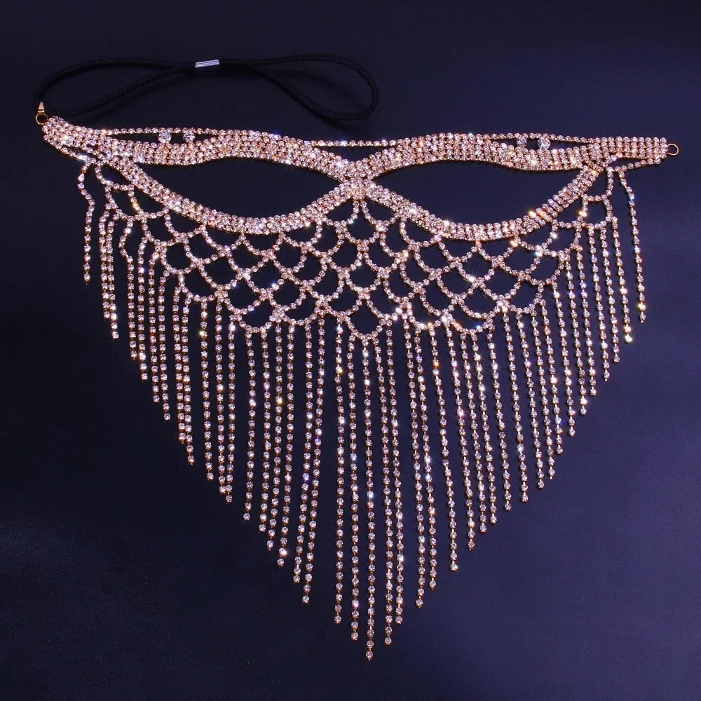 Halloween Tassel Crystal Mask Mask for Masquerade Rhinestone Women Jewelry Face Mask