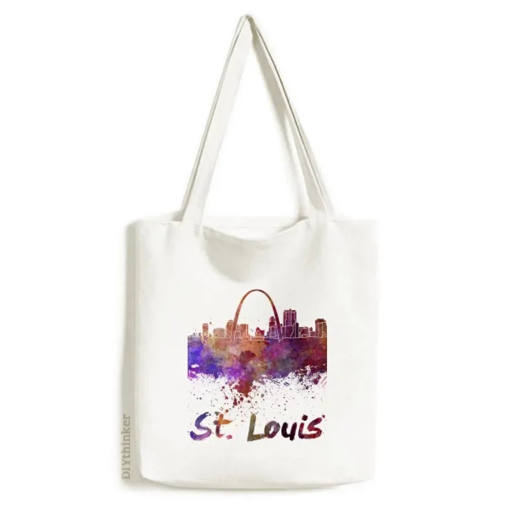 Handbag America Watercolor Shopping Casual Canvas City St.Louis Satchel Bag Tote